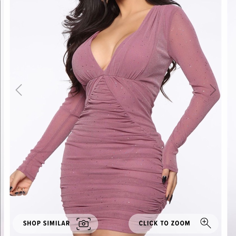Fashion Nova Nude Longsleeve Mesh Dress